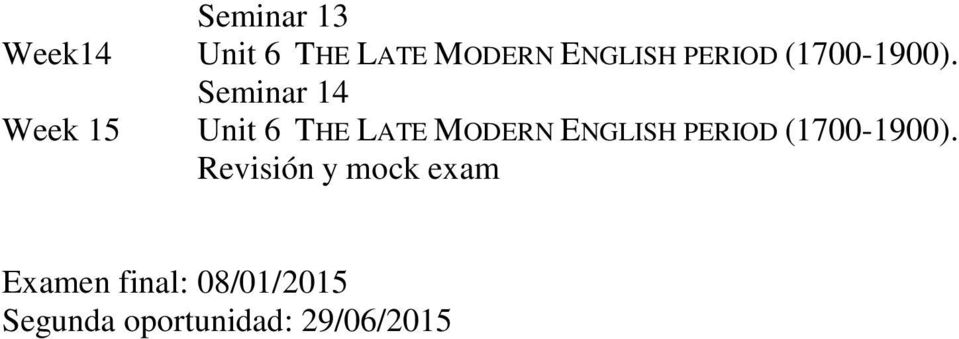 Seminar 14 Week 15 Unit 6 THE LATE MODERN ENGLISH 