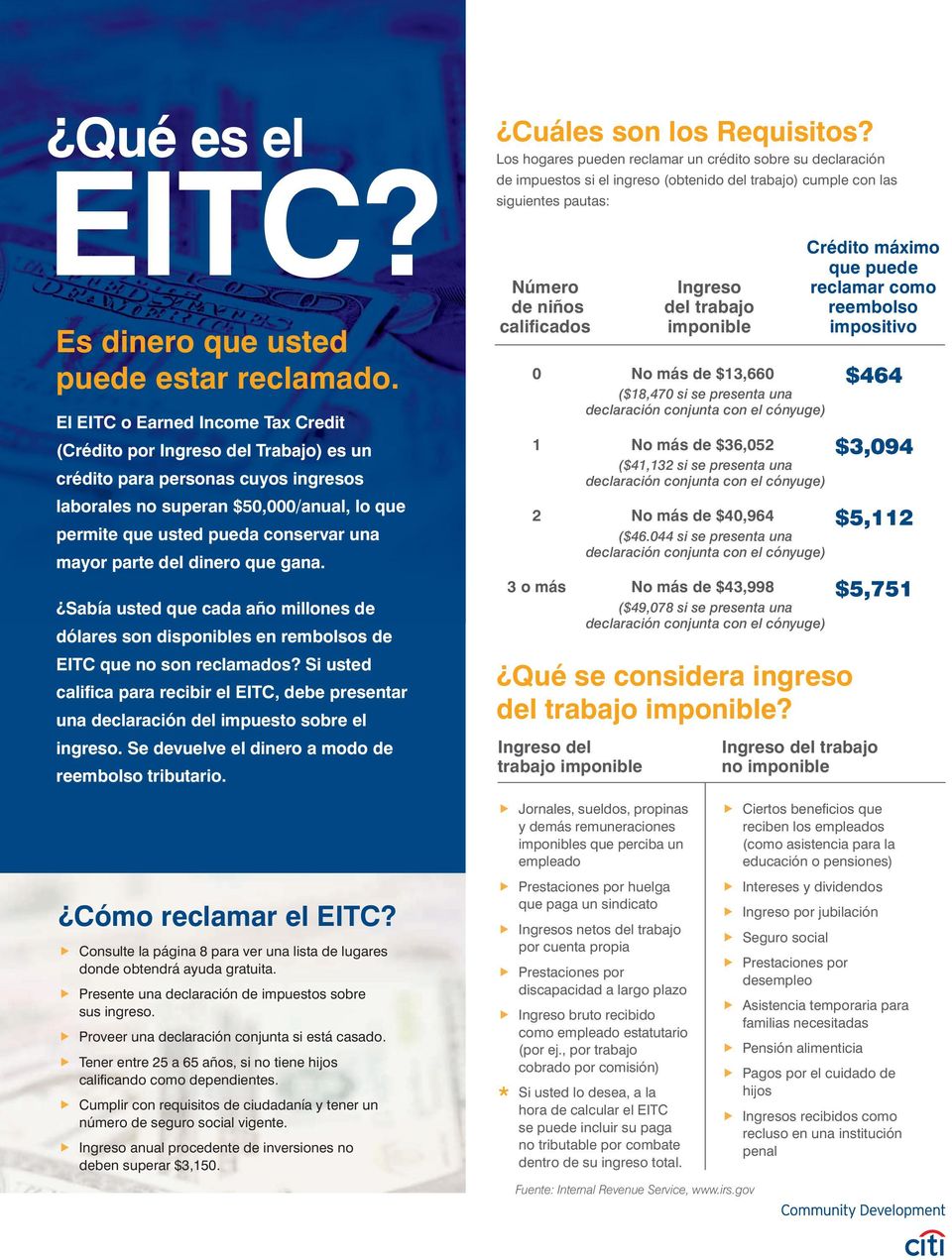 parte del dinero que gana. Sabía usted que cada año millones de dólares son disponibles en rembolsos de EITC que no son reclamados?