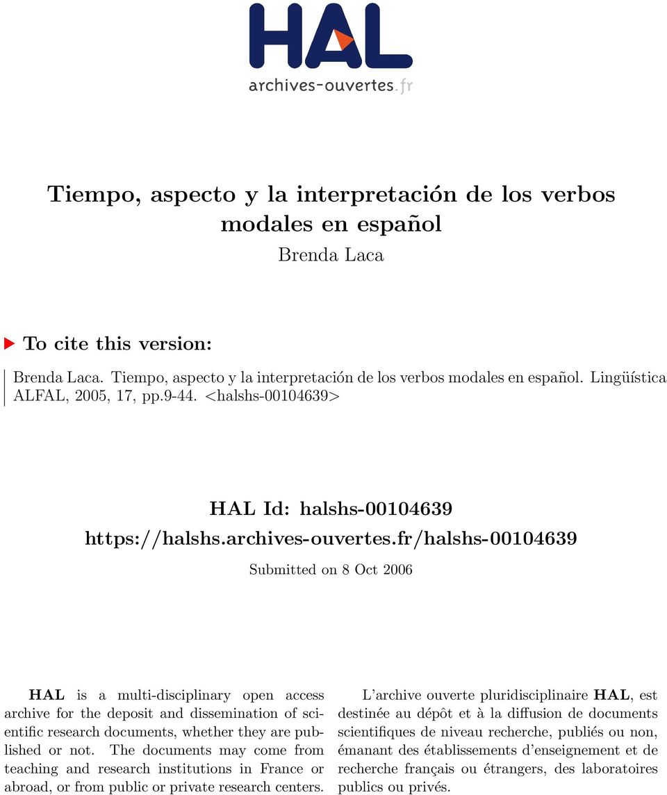 fr/halshs-00104639 Submitted on 8 Oct 2006 HAL is a multi-disciplinary open access archive for the deposit and dissemination of scientific research documents, whether they are published or not.
