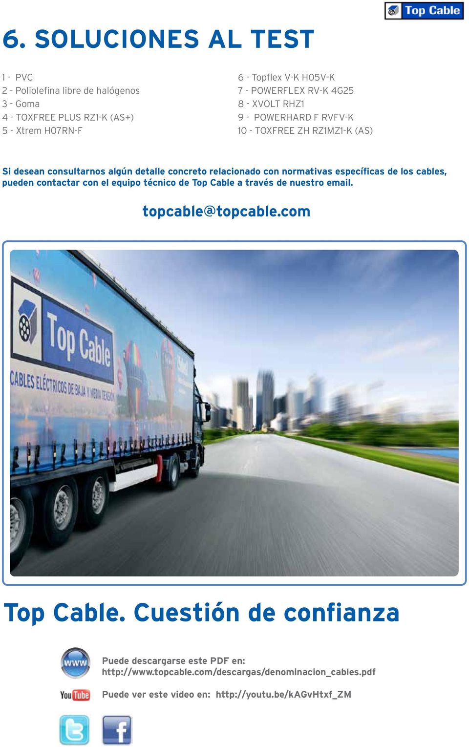 normativas específicas de los cables, pueden contactar con el equipo técnico de Top Cable a través de nuestro email. topcable@topcable.com Top Cable.