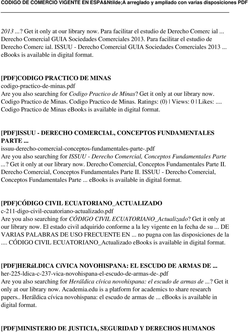 .. Codigo Practico de Minas ebooks is available in [PDF]ISSUU - DERECHO COMERCIAL, CONCEPTOS FUNDAMENTALES PARTE... issuu-derecho-comercial-conceptos-fundamentales-parte-.