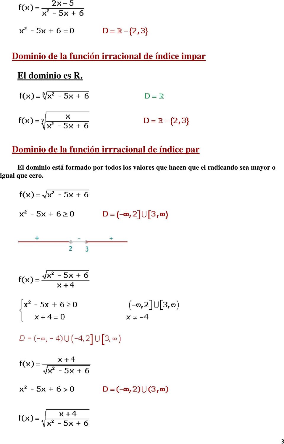 Dominio de la función irrracional de índice par El