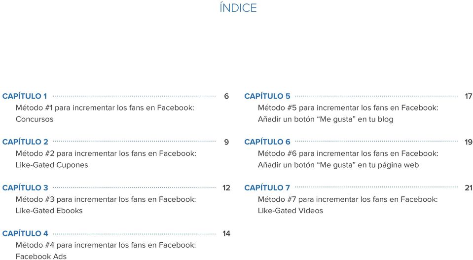 los fans en Facebook: Añadir un botón Me gusta en tu página web 19 Capítulo 3 Método #3 para incrementar los fans en Facebook: Like-Gated Ebooks 12