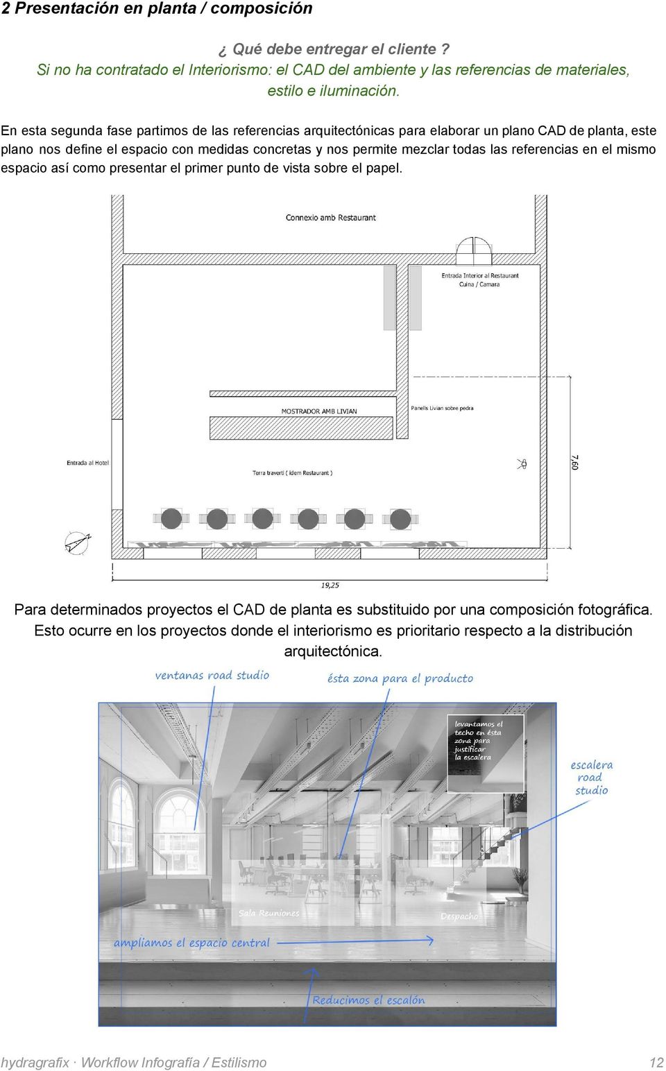 En esta segunda fase partimos de las referencias arquitectónicas para elaborar un plano CAD de planta, este plano nos define el espacio con medidas concretas y nos