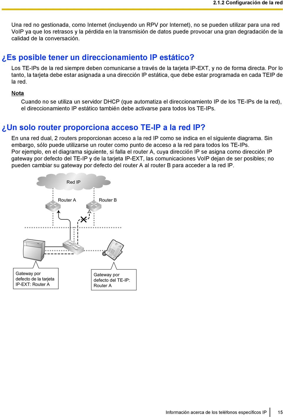 Los TE-IPs de la red siempre deben comunicarse a través de la tarjeta IP-EXT, y no de forma directa.