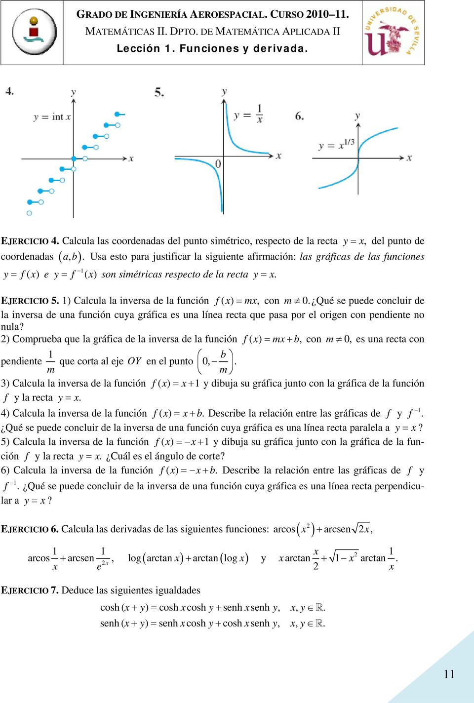 ) Calcula la inversa de la función f ( ) = m, con m 0. Qué se puede concluir de la inversa de una función cua gráfica es una línea recta que pasa por el origen con pendiente no nula?