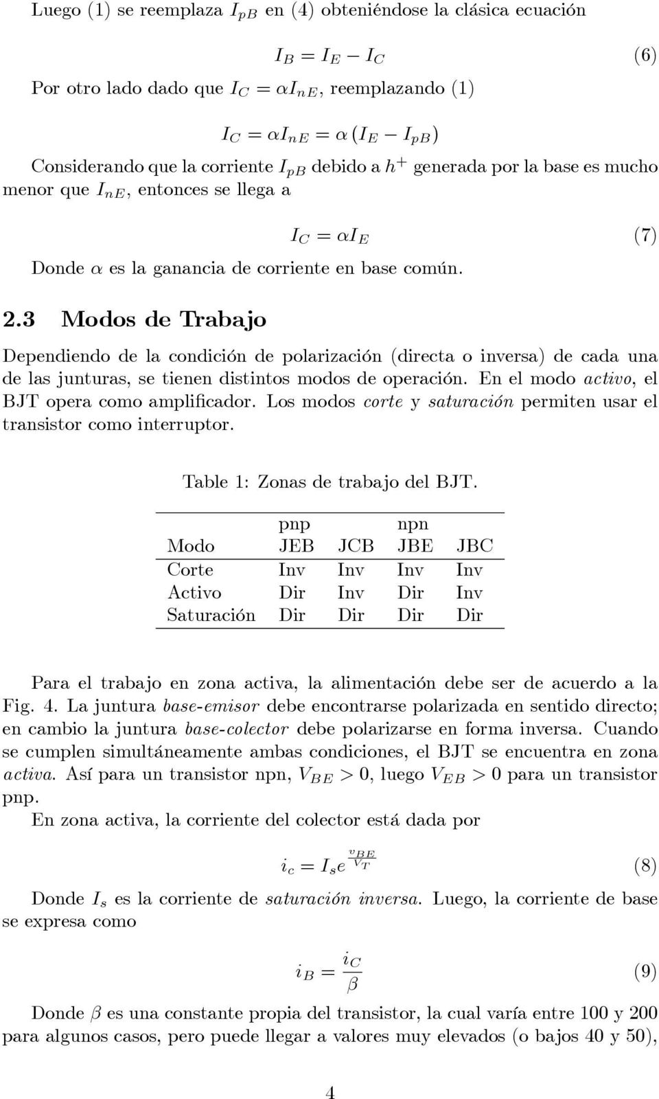 3 Modos de Trabajo I = I (7) Deediedo de la codició de olarizació (directa o iversa) de cada ua de las juturas, se tiee distitos modos de oeració. el modo activo, el JT oera como amli cador.