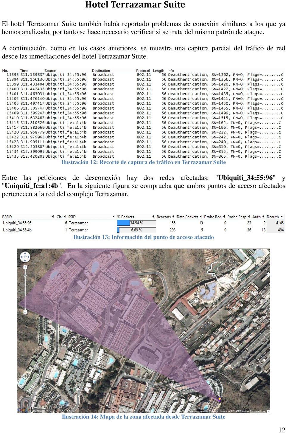 Ilustración 12: Recorte de captura de tráfico en Terrazamar Suite Entre las peticiones de desconexión hay dos redes afectadas: "Ubiquiti_34:55:96" y "Uniquiti_fe:a1:4b".
