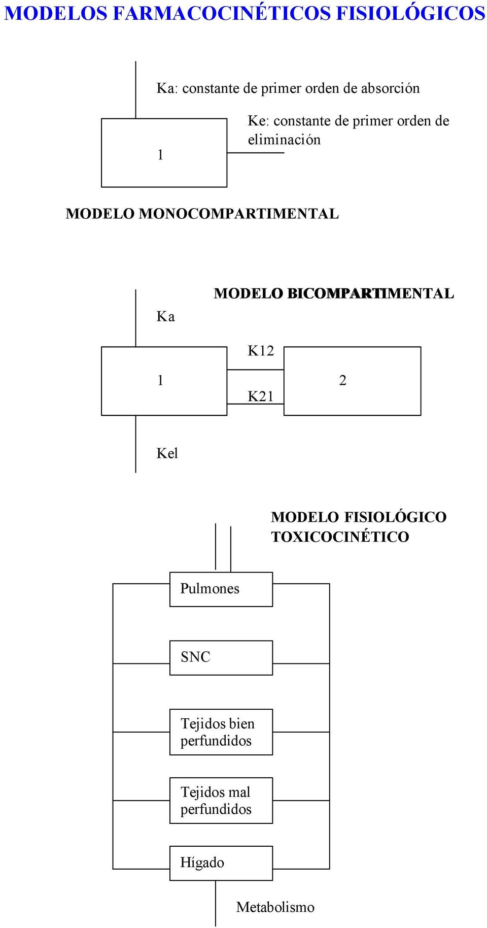 MONOCOMPARTIMENTAL Ka MODELO BICOMPARTIMENTAL K12 1 2 K21 Kel MODELO