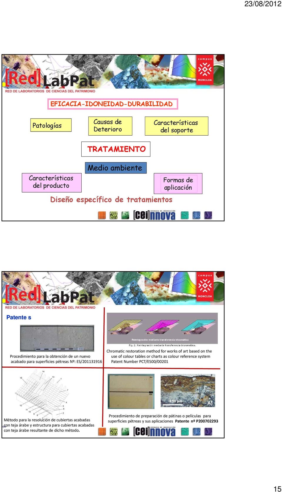 the use of colour tables or charts as colour reference system Patent Number PCT/ES00/00201 A) Método para la resolución de cubiertas acabadas con teja árabe y estructura para