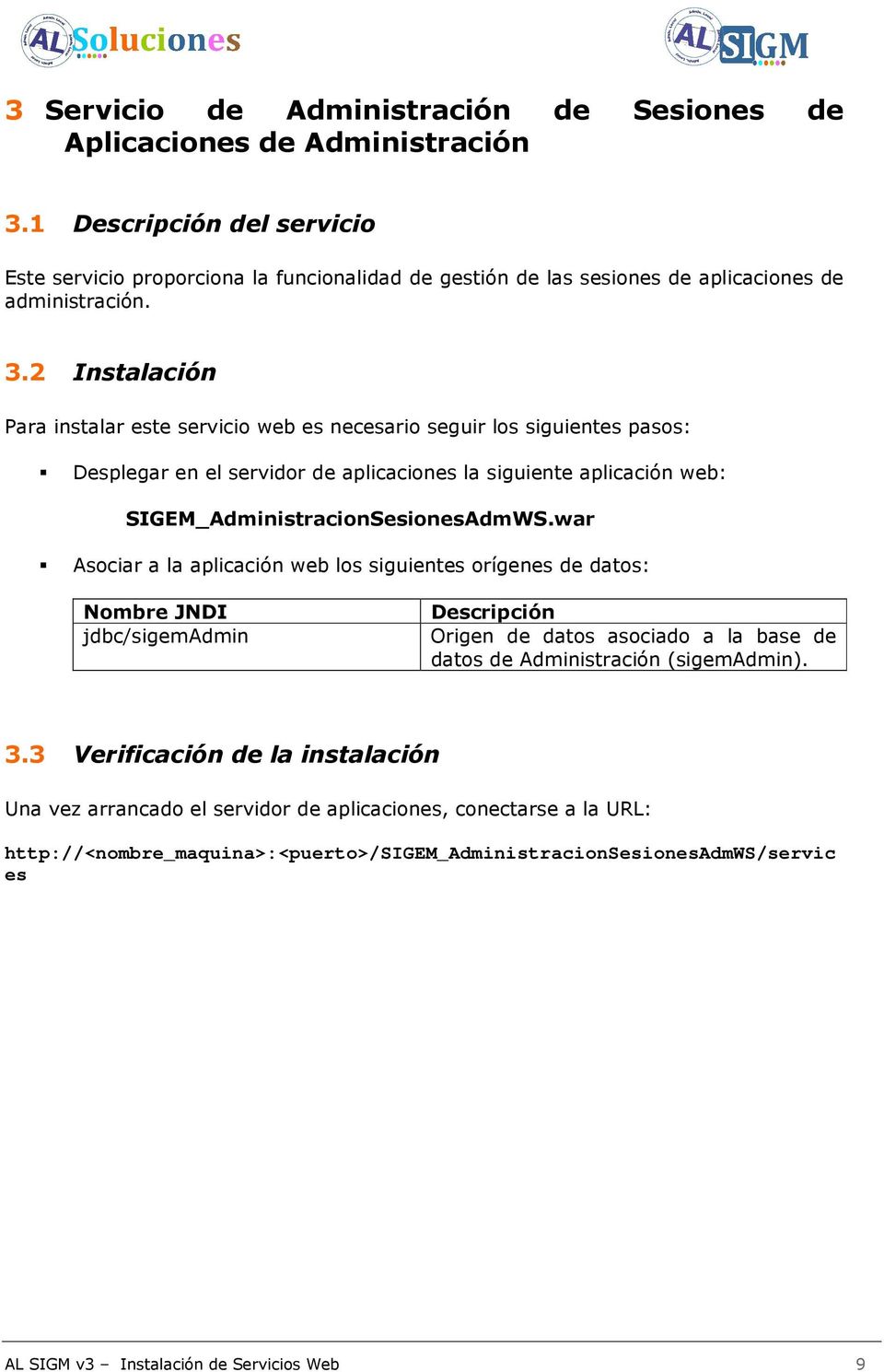 administración. 3.2 Instalación SIGEM_AdministracionSesionesAdmWS.