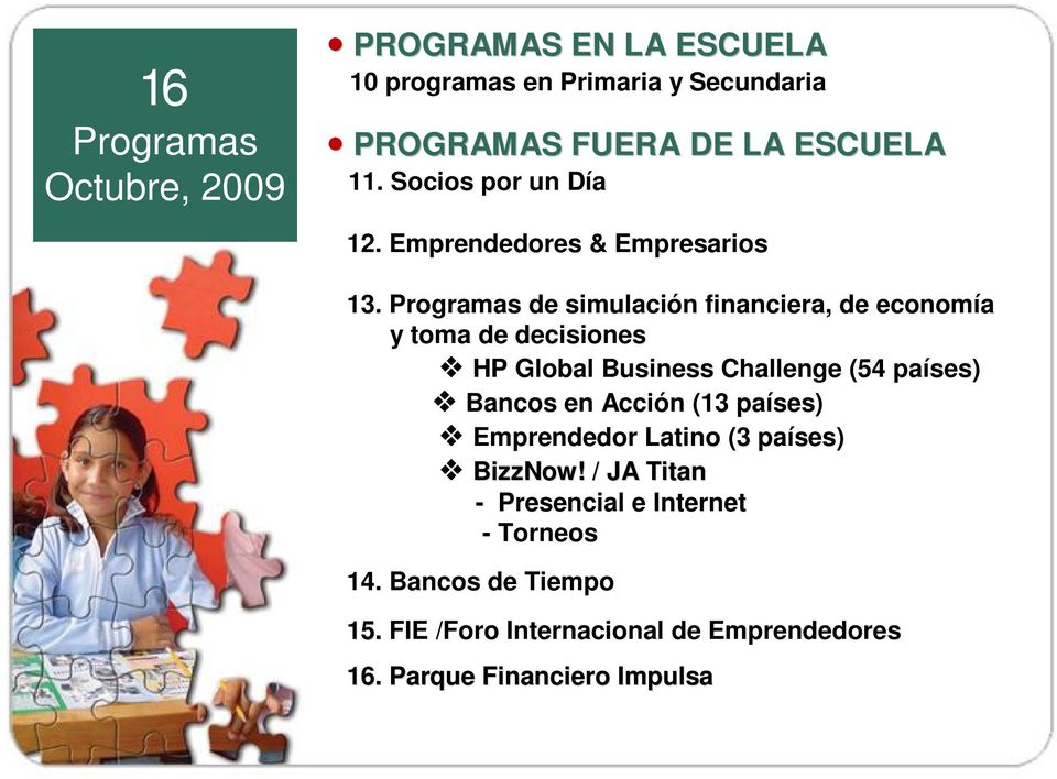 Programas de simulación financiera, de economía y toma de decisiones HP Global Business Challenge (54 países) Bancos en