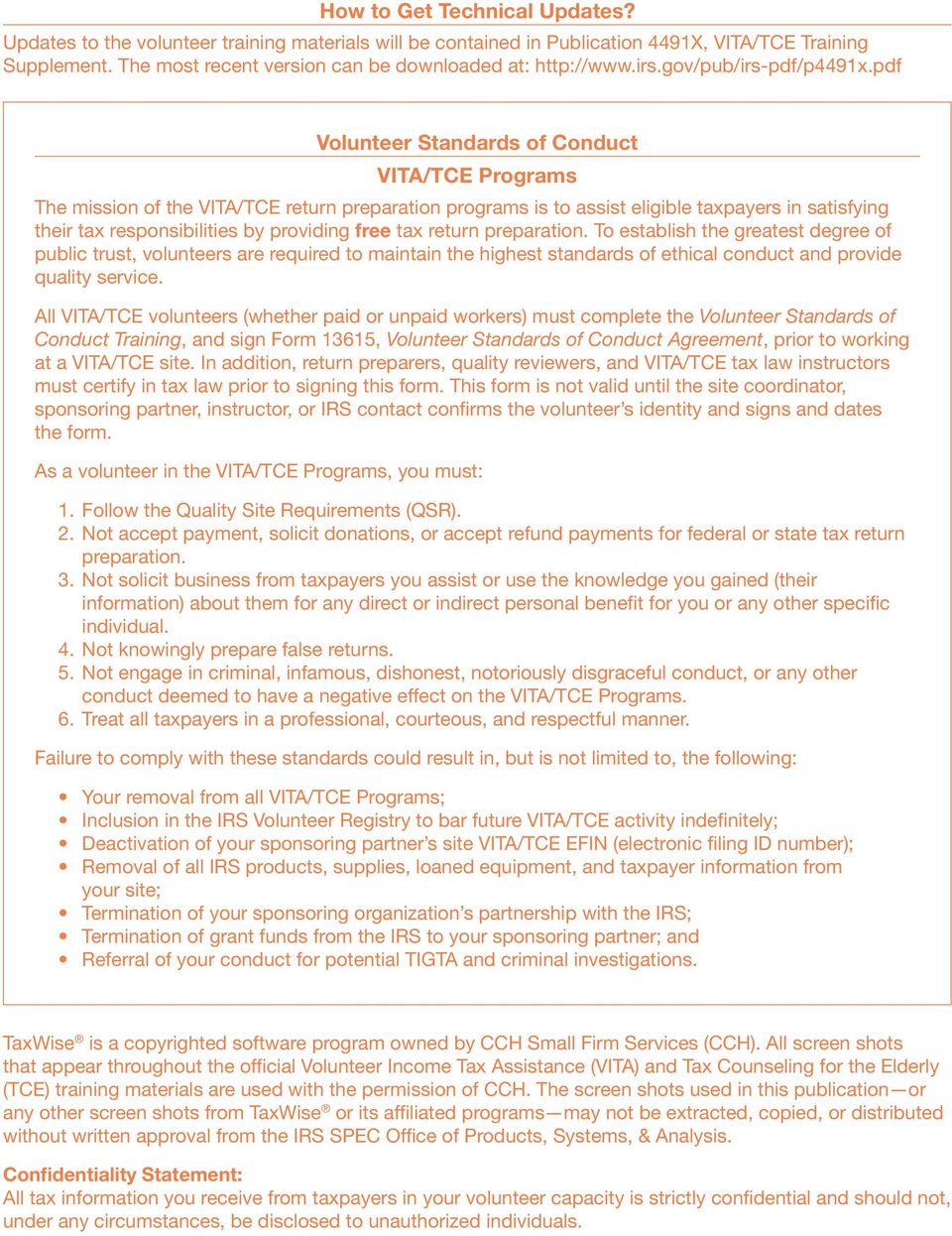 pdf Volunteer Standards of Conduct VITA/TCE Programs The mission of the VITA/TCE return preparation programs is to assist eligible taxpayers in satisfying their tax responsibilities by providing free