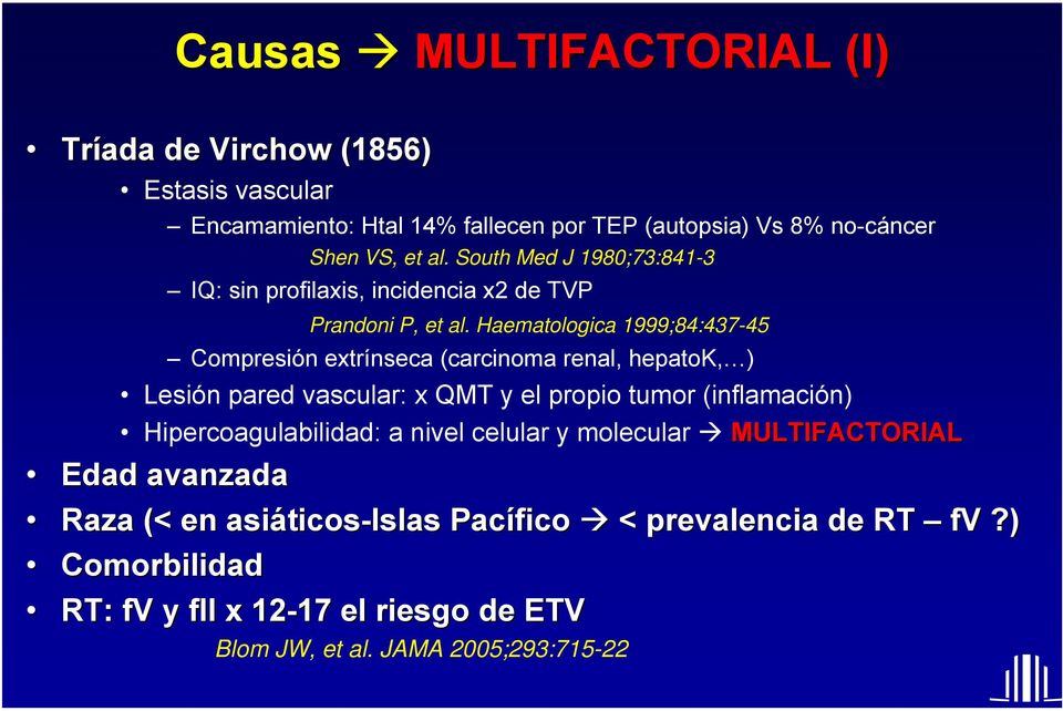 Haematologica 1999;84:437-45 Compresión extrínseca (carcinoma renal, hepatok, ) Lesión pared vascular: x QMT y el propio tumor (inflamación)