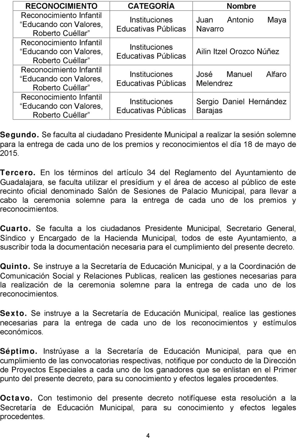 En los términos del artículo 34 del Reglamento del Ayuntamiento de Guadalajara, se faculta utilizar el presídium y el área de acceso al público de este recinto oficial denominado Salón de Sesiones de