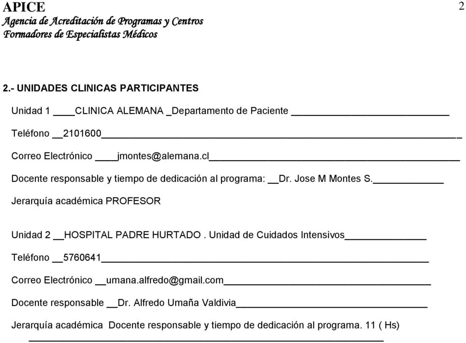 Jerarquía académica PROFESOR Unidad 2 HOSPITAL PADRE HURTADO.