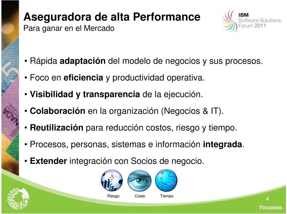 Colaboración en la organización (Negocios & IT). Reutilización para reducción costos, riesgo y tiempo.