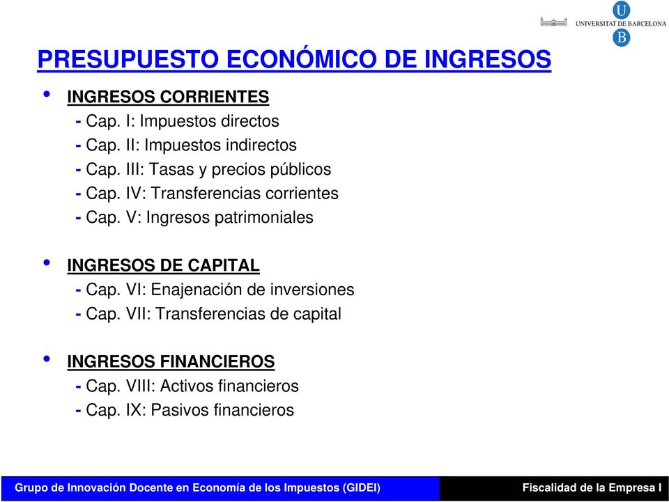 IV: Transferencias corrientes - Cap. V: Ingresos patrimoniales INGRESOS DE CAPITAL - Cap.