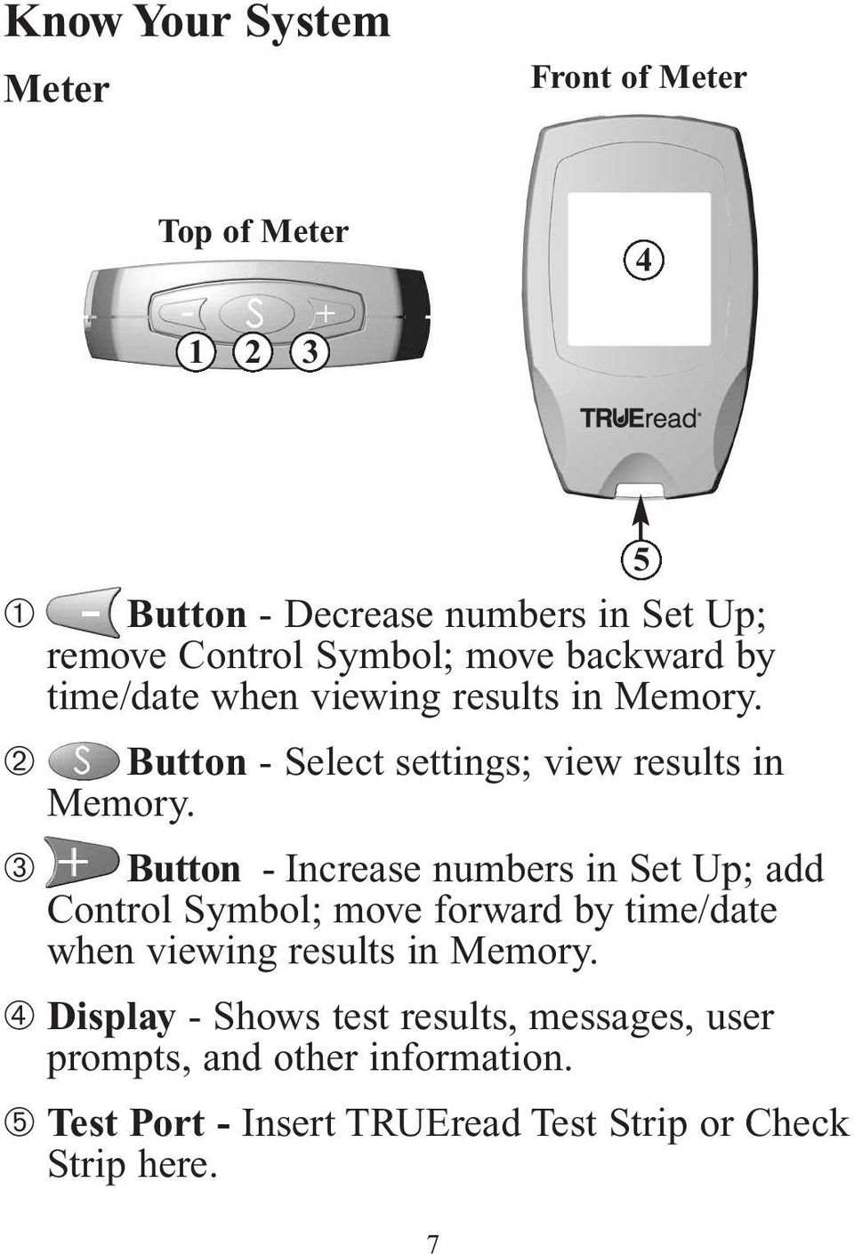 ➂ Button - Increase numbers in Set Up; add Control Symbol; move forward by time/date when viewing results in Memory.