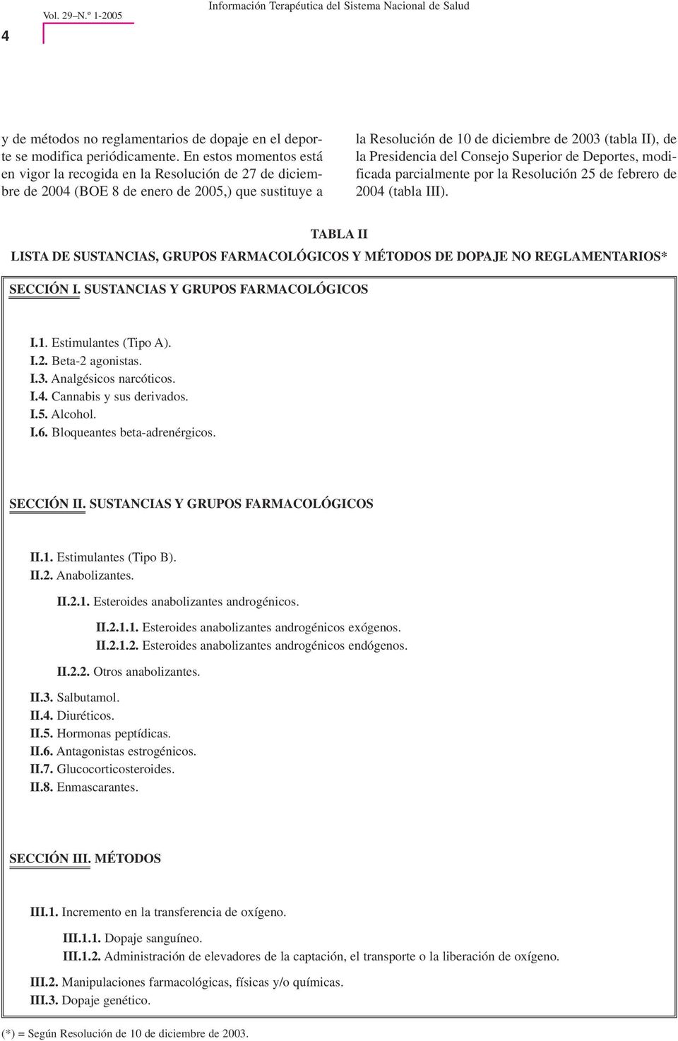 Presidencia del Consejo Superior de Deportes, modificada parcialmente por la Resolución 25 de febrero de 2004 (tabla III).