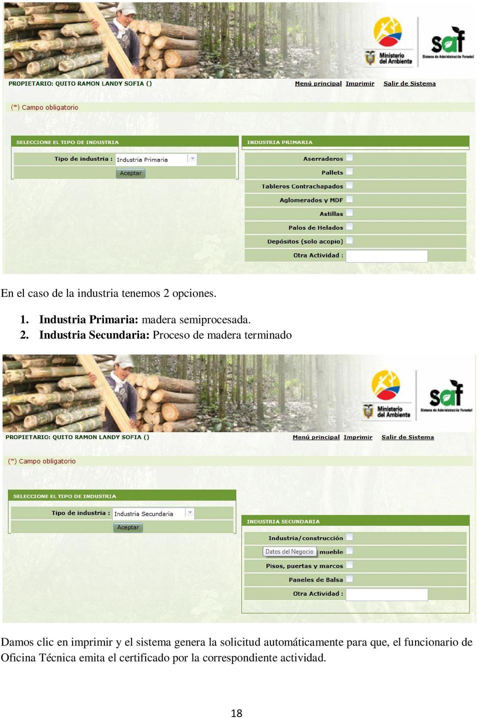 Industria Secundaria: Proceso de madera terminado Damos clic en imprimir y el