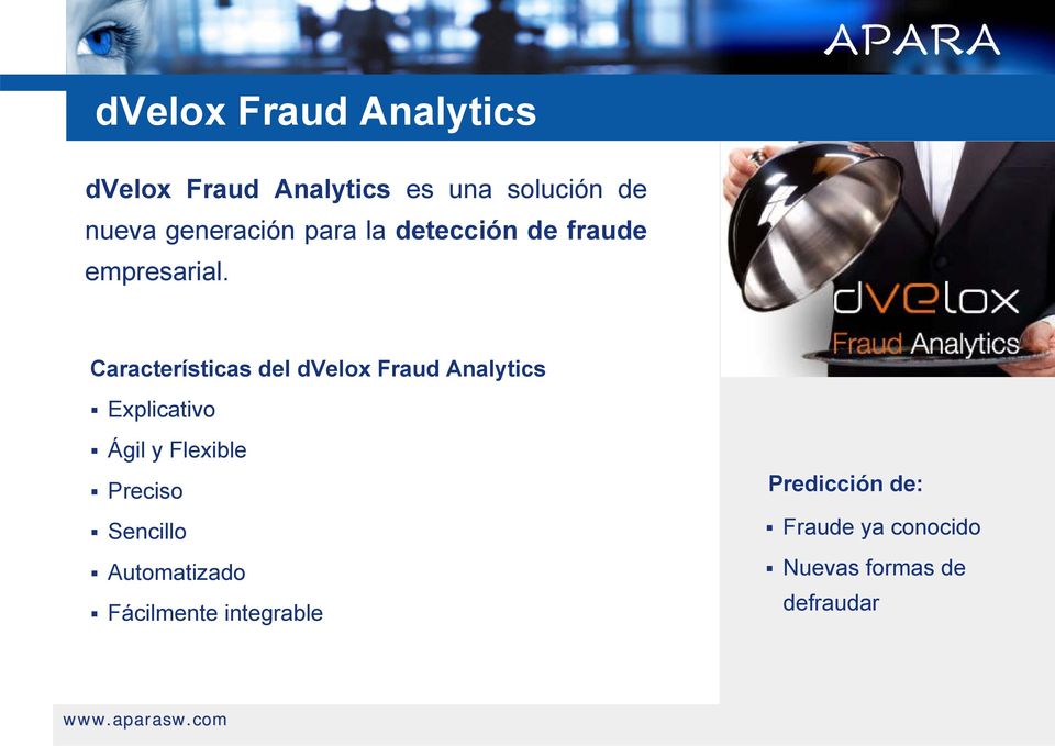 Características del dvelox Fraud Analytics Explicativo Ágil y Flexible