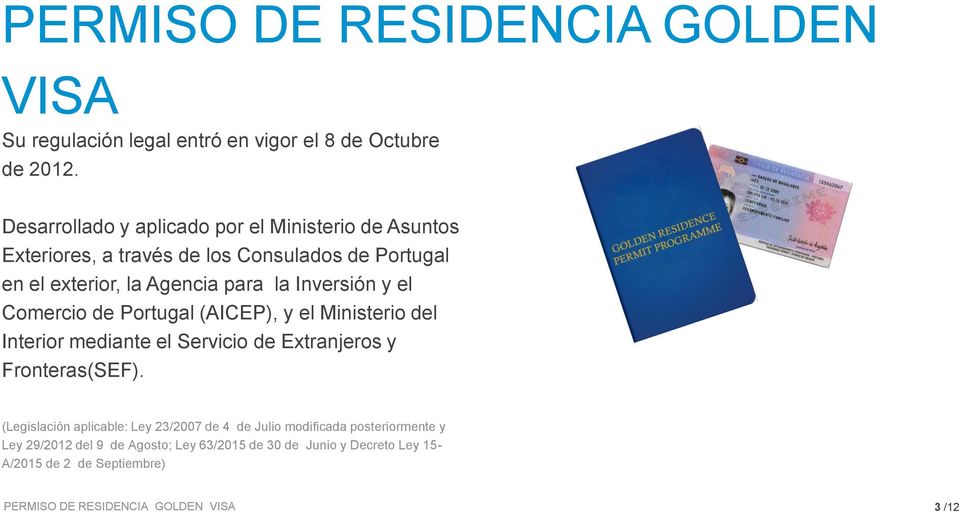 la Inversión y el Comercio de Portugal (AICEP), y el Ministerio del Interior mediante el Servicio de Extranjeros y Fronteras(SEF).