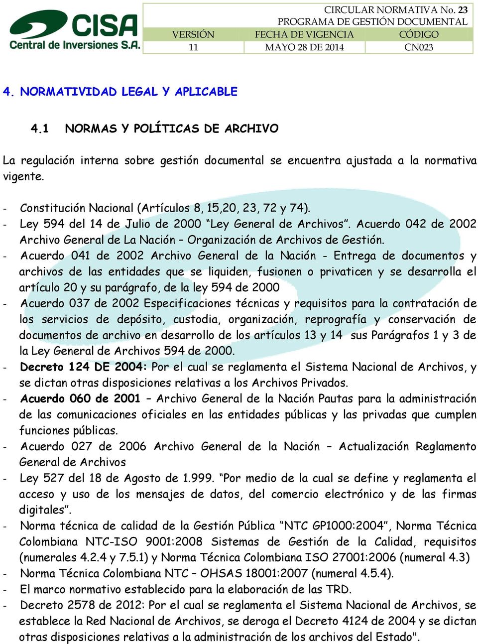 Acuerdo 042 de 2002 Archivo General de La Nación Organización de Archivos de Gestión.