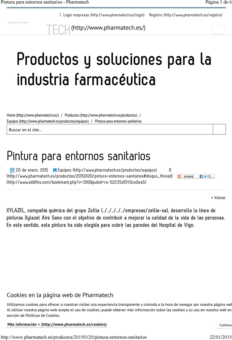 pharmatech.es/productos/equipos) / Pintura para entornos sanitarios Buscar en el site... Pintura para entornos sanitarios 20 de enero, 2015 Equipos (http://www.pharmatech.es/productos/equipos) 0 (http://www.