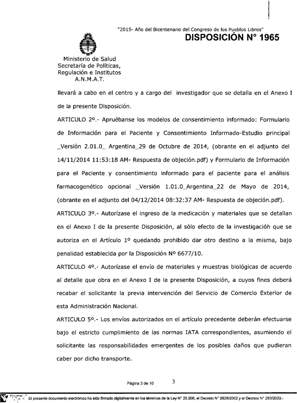 0~ Argentina_29 de Octubre de 2014, (obrante en el adjunto del 14/11/201411:53:18 AM- Respuesta de objeción.
