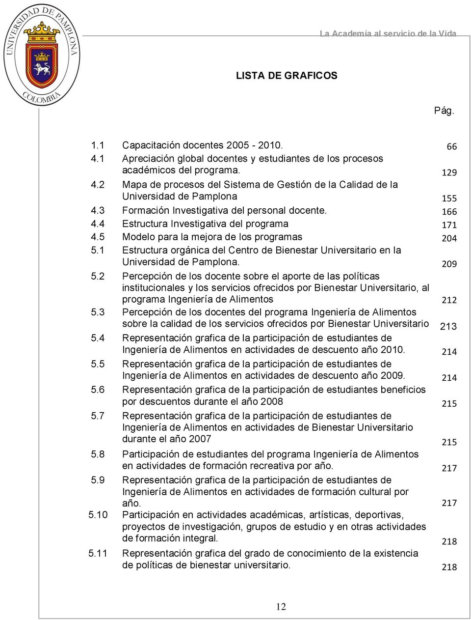 5 Modelo para la mejora de los programas 204 5.1 Estructura orgánica del Centro de Bienestar Universitario en la Universidad de Pamplona. 209 5.