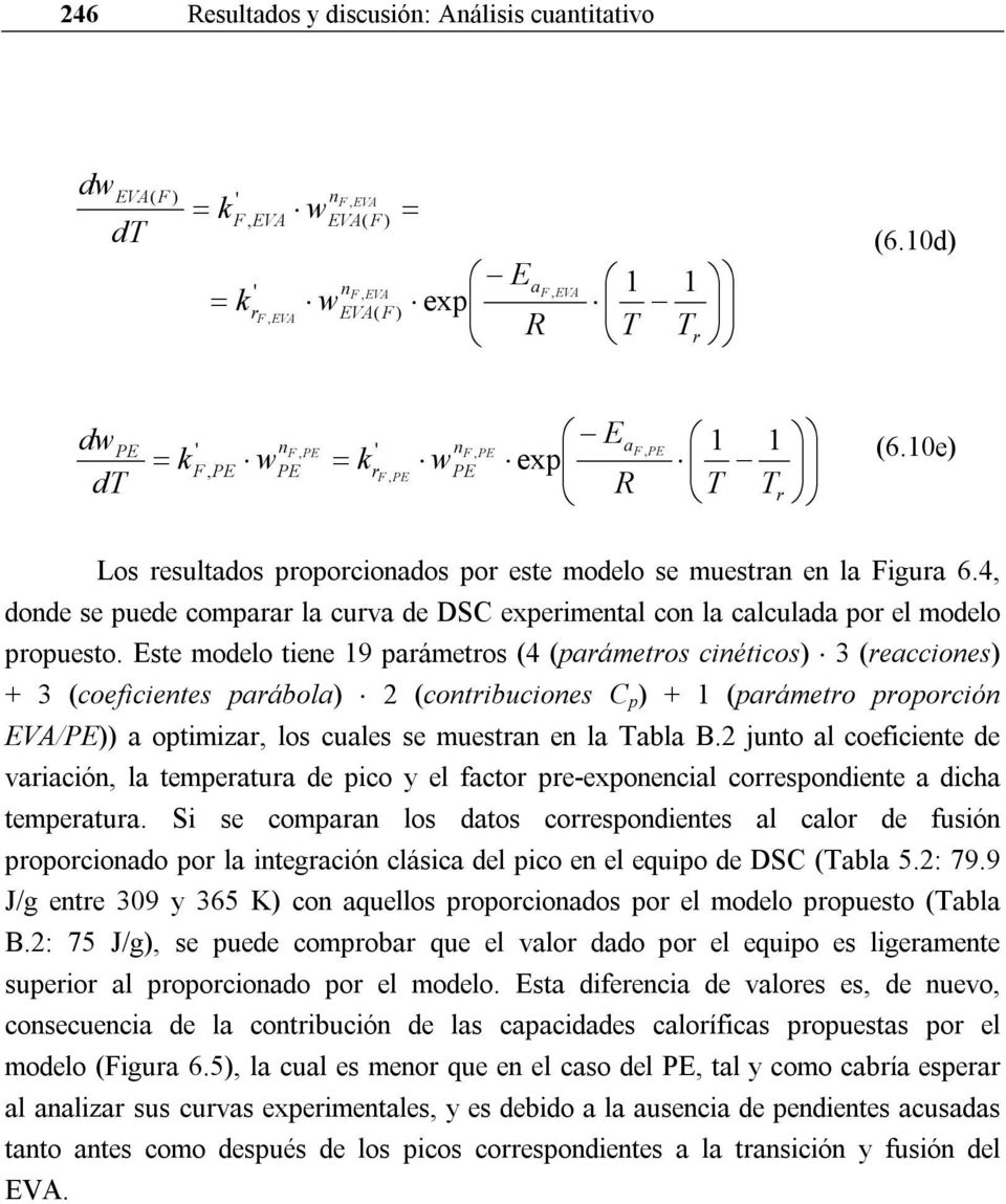 4, donde se puede comparar la curva de DSC experimental con la calculada por el modelo propuesto.