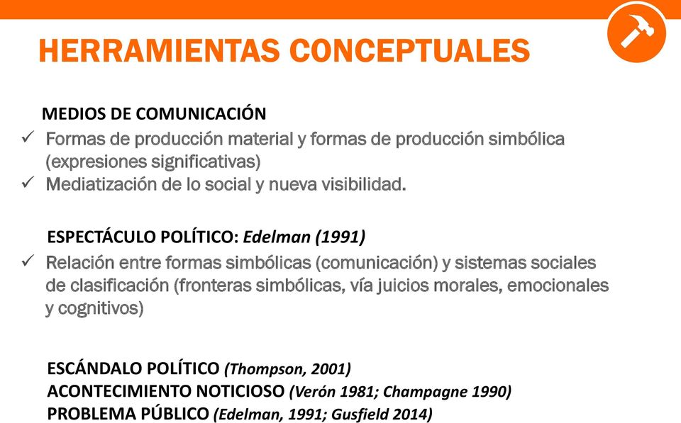 ESPECTÁCULO POLÍTICO: Edelman (1991) Relación entre formas simbólicas (comunicación) y sistemas sociales de clasificación