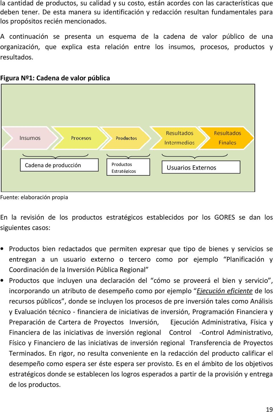 A continuación se presenta un esquema de la cadena de valor público de una organización, que explica esta relación entre los insumos, procesos, productos y resultados.