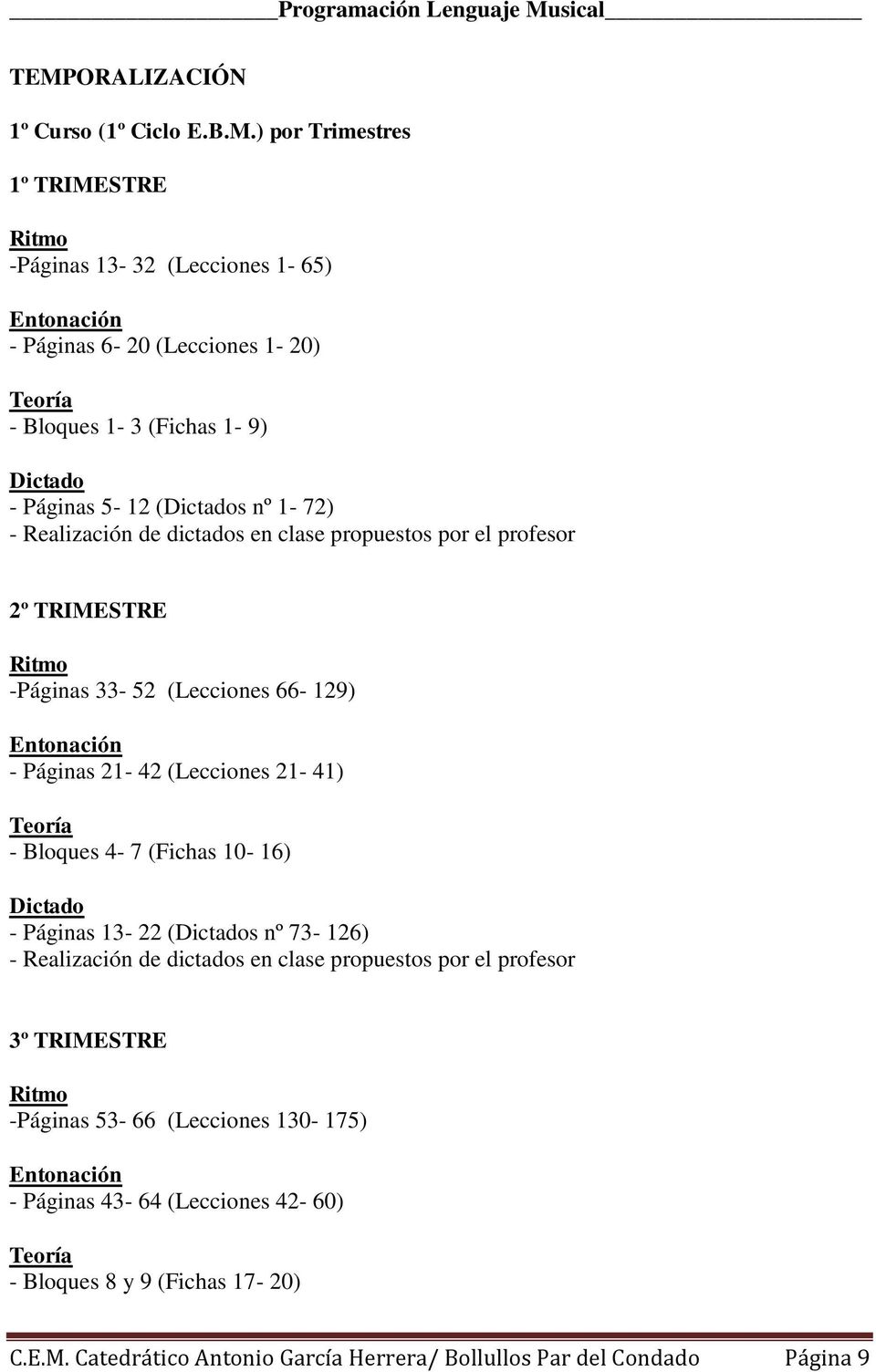 (Lecciones 21-41) Teoría - Bloques 4-7 (Fichas 10-16) Dictado - Páginas 13-22 (Dictados nº 73-126) - Realización de dictados en clase propuestos por el profesor 3º TRIMESTRE