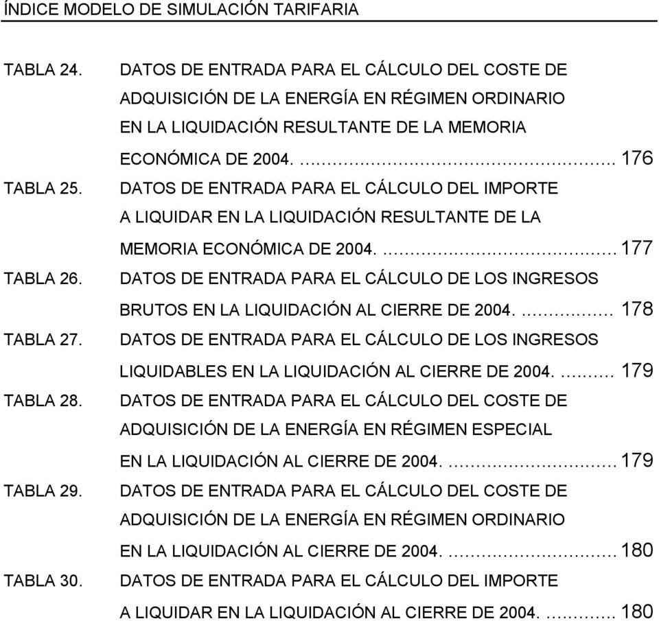 ... 176 DATOS DE ENTRADA PARA EL CÁLCULO DEL IMPORTE A LIQUIDAR EN LA LIQUIDACIÓN RESULTANTE DE LA MEMORIA ECONÓMICA DE 2004.