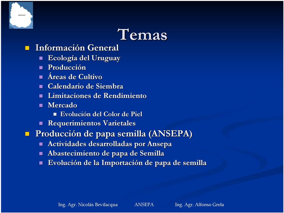 Requerimientos Varietales Producción n de papa semilla (ANSEPA) Actividades