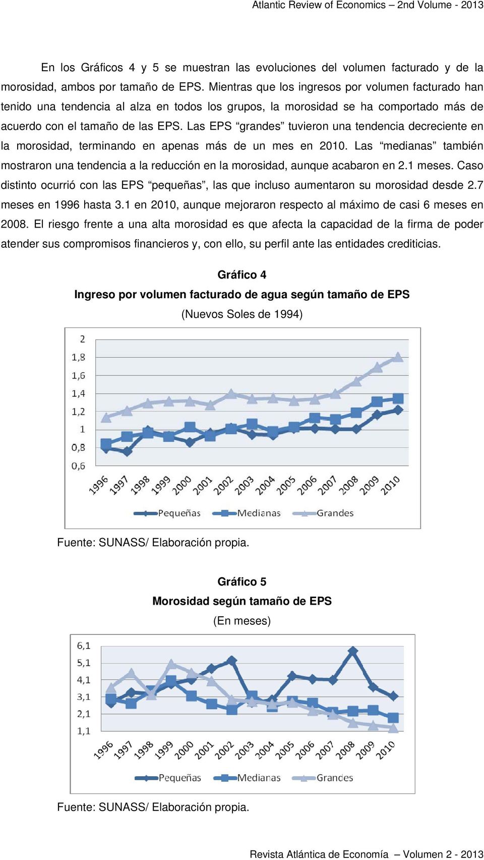 Las EPS grandes tuvieron una tendencia decreciente en la morosidad, terminando en apenas más de un mes en 2010.