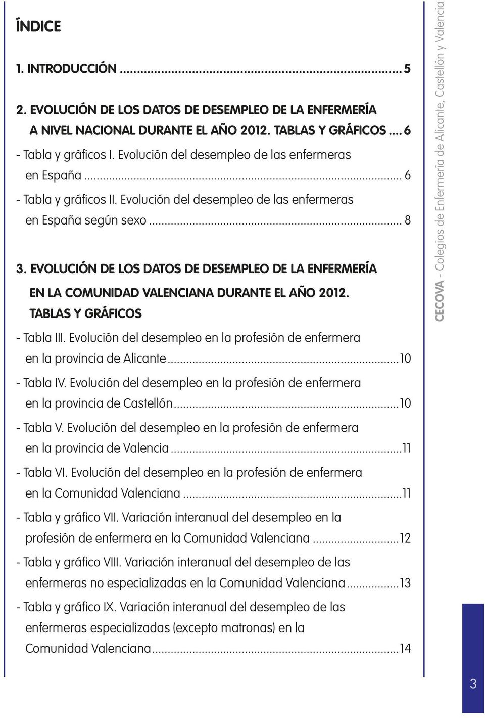 EVOLUCIÓN DE LOS DATOS DE DESEMPLEO DE LA ENFERMERÍA EN LA COMUNIDAD VALENCIANA DURANTE EL AÑO 2012. TABLAS Y GRÁFICOS - Tabla III.