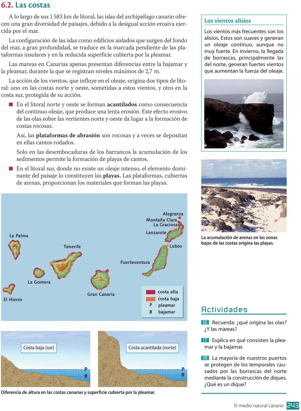 cubierta por la pleamar. Las mareas en Canarias apenas presentan diferencias entre la bajamar y la pleamar, durante la que se registran niveles máximos de 2,7 m.