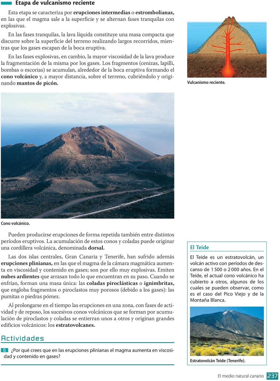 En las fases explosivas, en cambio, la mayor viscosidad de la lava produce la fragmentación de la misma por los gases.