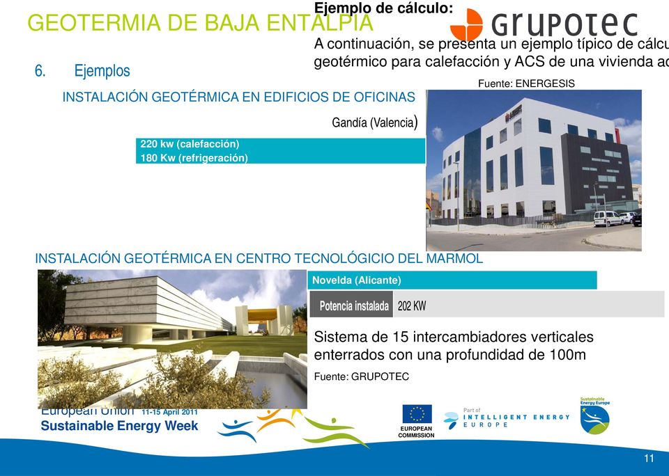 continuación, se presenta un ejemplo típico de cálcu geotérmico para calefacción y ACS de una vivienda ad Gandía (Valencia)
