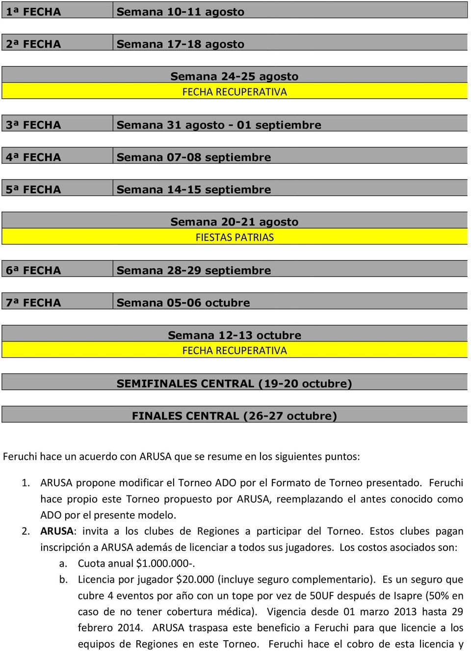 CENTRAL (26-27 octubre) Feruchi hace un acuerdo con ARUSA que se resume en los siguientes puntos: 1. ARUSA propone modificar el Torneo ADO por el Formato de Torneo presentado.