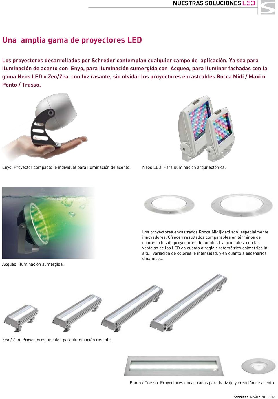 Rocca Midi / Maxi o Ponto / Trasso. Enyo. Proyector compacto e individual para iluminación de acento. Neos LED. Para iluminación arquitectónica. Acqueo. Iluminación sumergida.