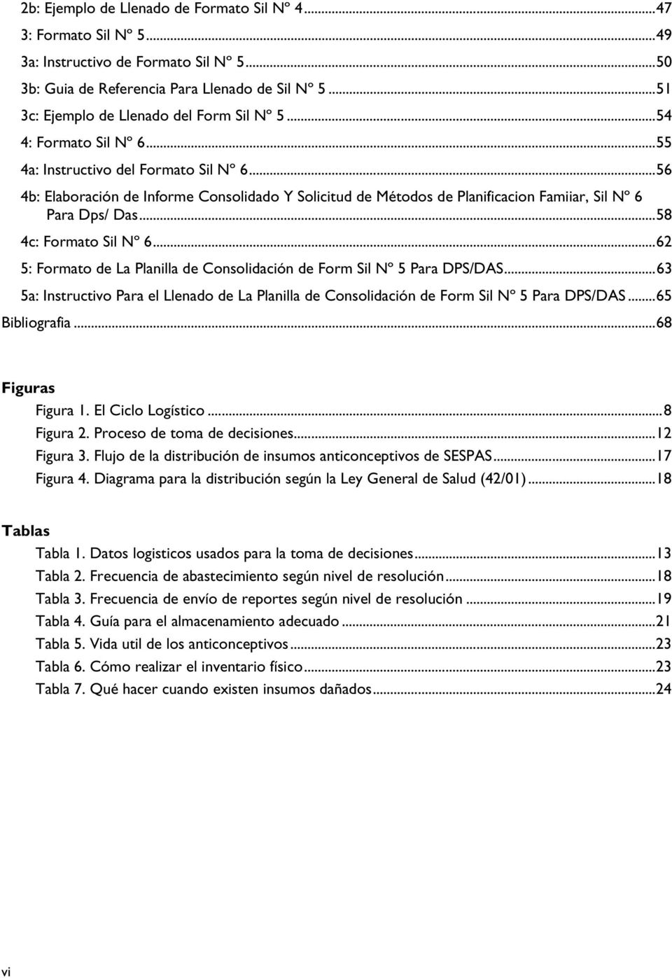 ..56 4b: Elaboración de Informe Consolidado Y Solicitud de Métodos de Planificacion Famiiar, Sil Nº 6 Para Dps/ Das...58 4c: Formato Sil Nº 6.
