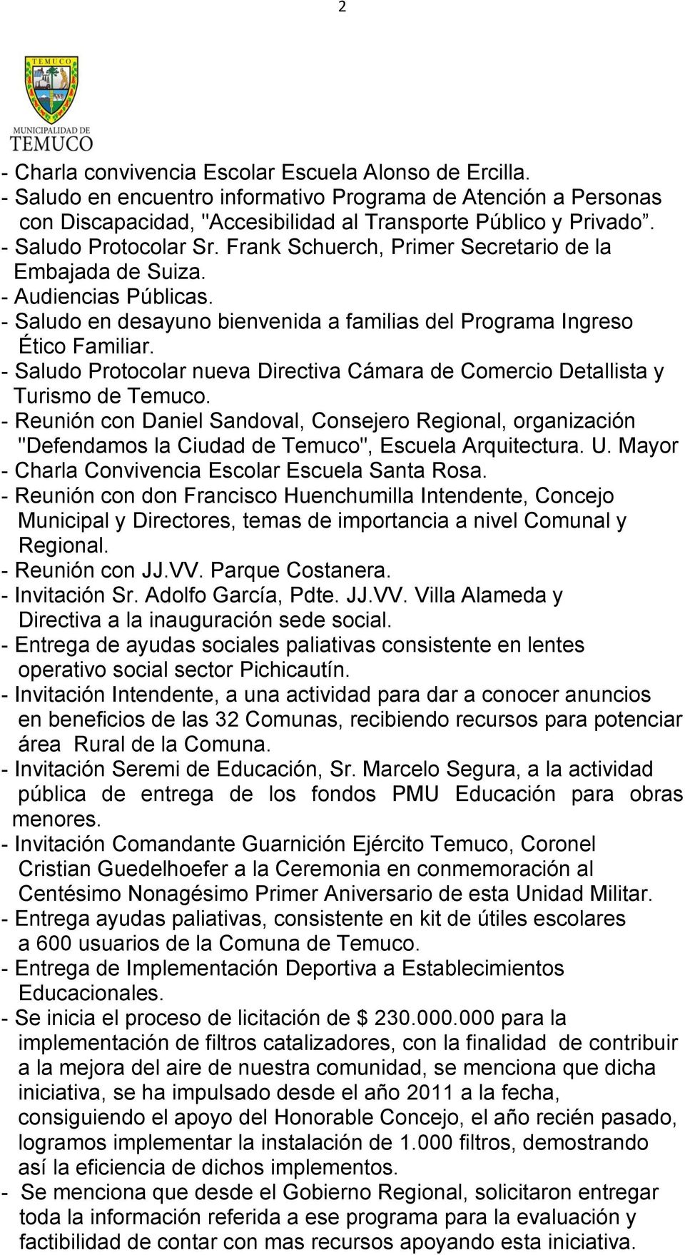 - Saludo Protocolar nueva Directiva Cámara de Comercio Detallista y Turismo de Temuco.