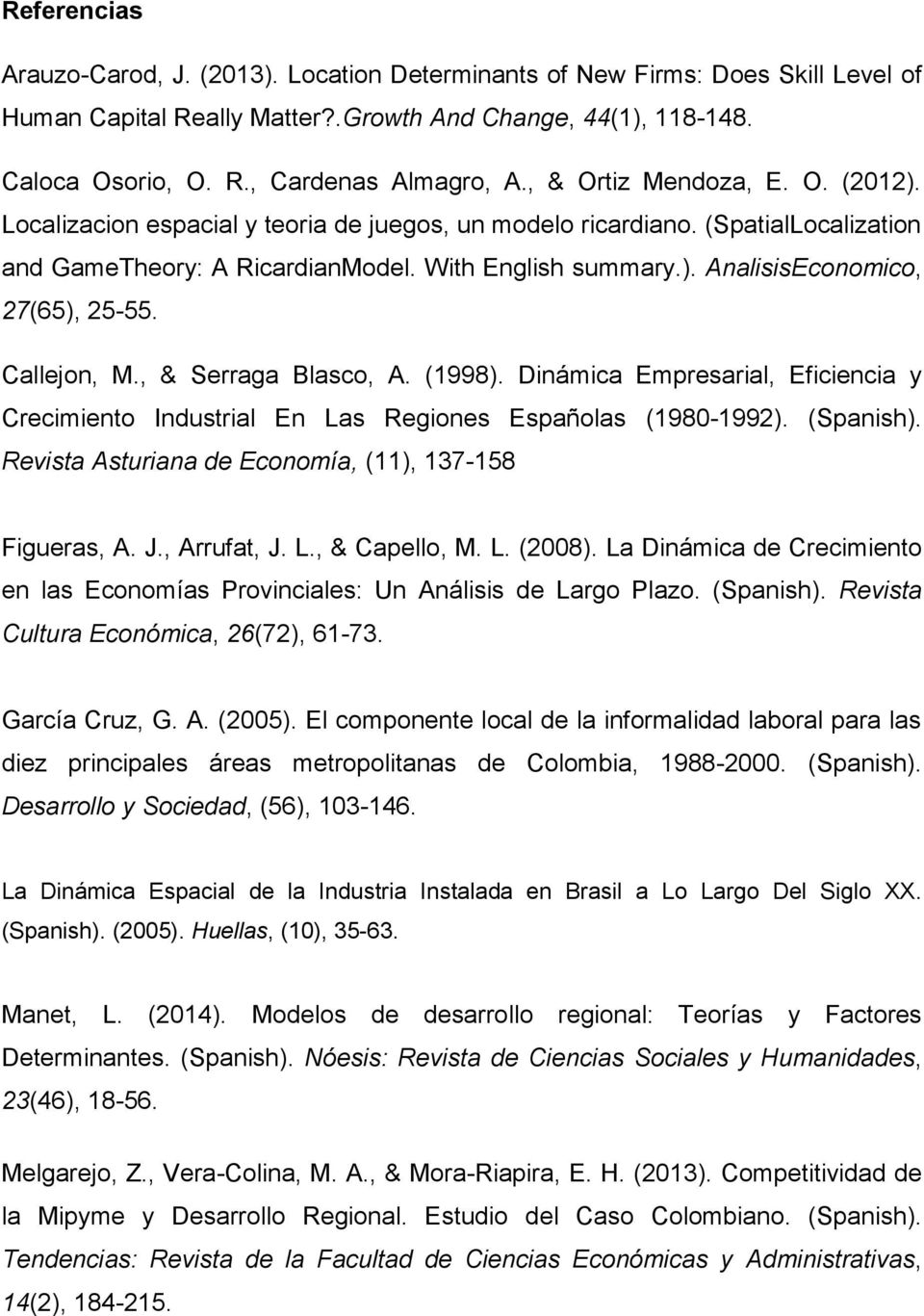 Callejon, M., & Serraga Blasco, A. (1998). Dinámica Empresarial, Eficiencia y Crecimiento Industrial En Las Regiones Españolas (1980-1992). (Spanish).