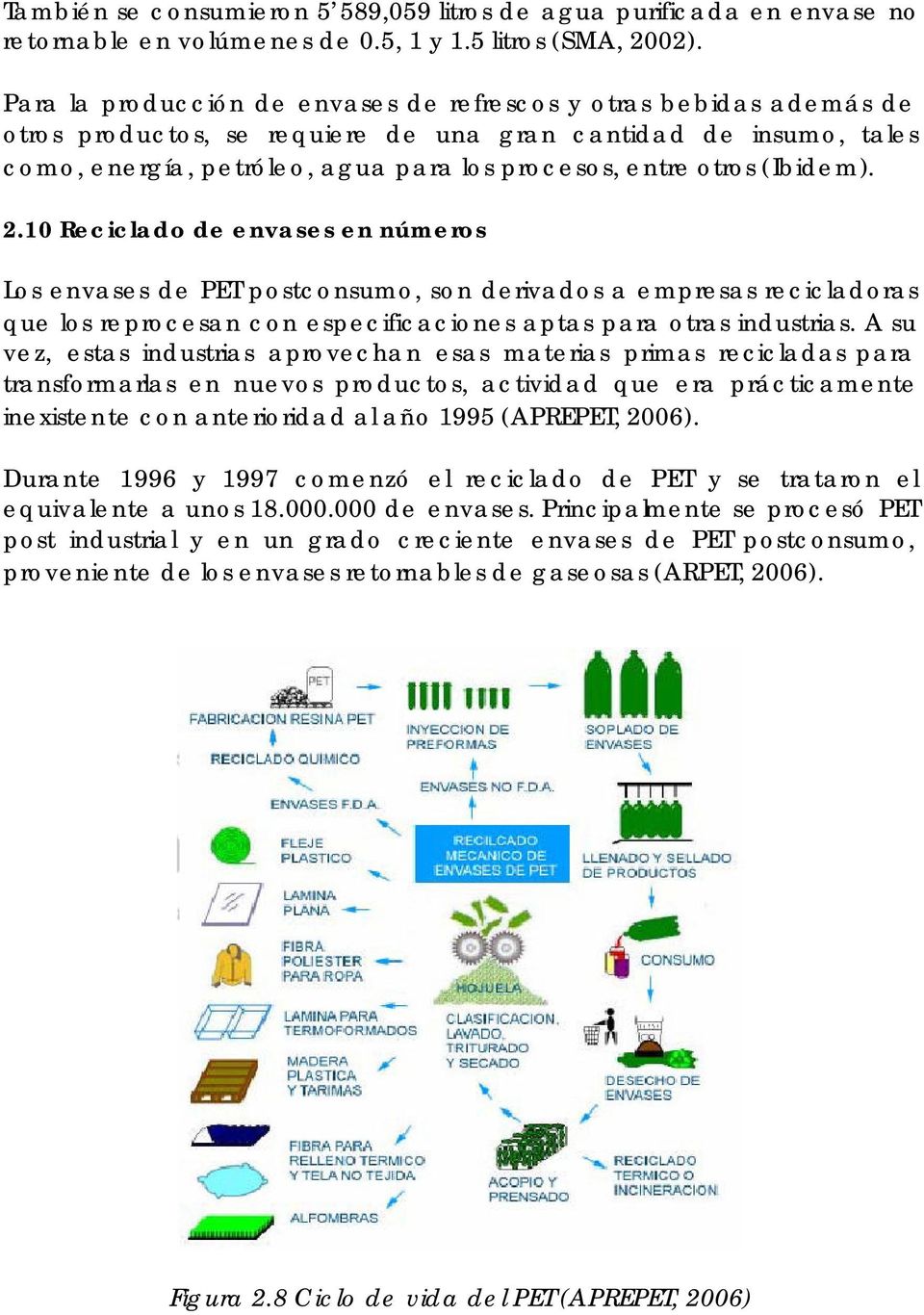 (Ibidem). 2.10 Reciclado de envases en números Los envases de PET postconsumo, son derivados a empresas recicladoras que los reprocesan con especificaciones aptas para otras industrias.