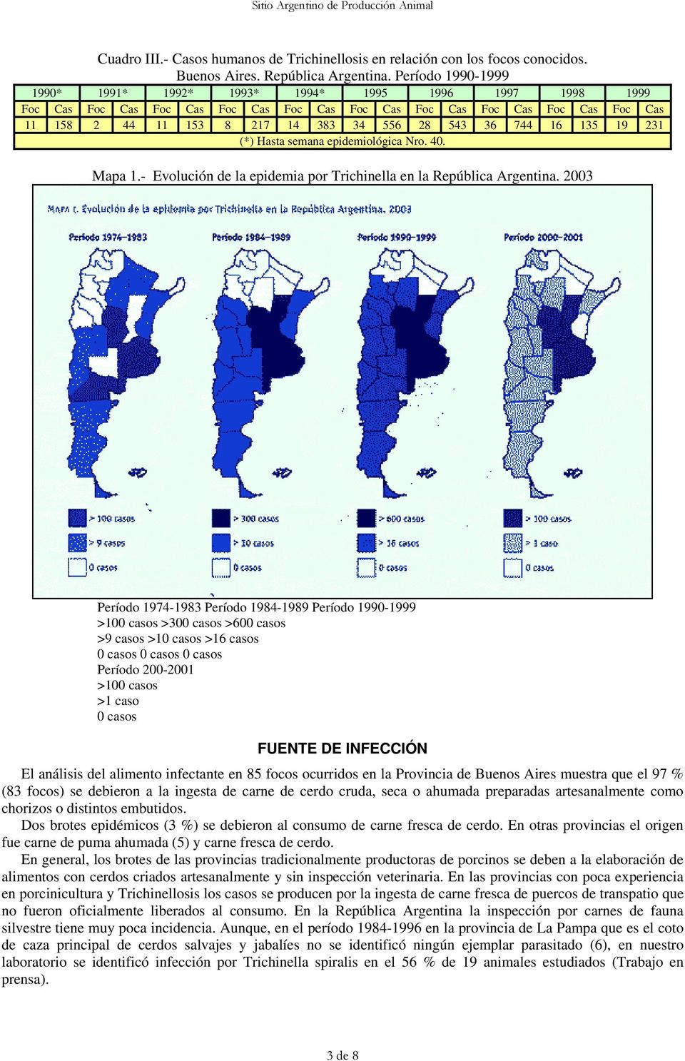 36 744 16 135 19 231 (*) Hasta semana epidemiológica Nro. 40. Mapa 1.- Evolución de la epidemia por Trichinella en la República Argentina.