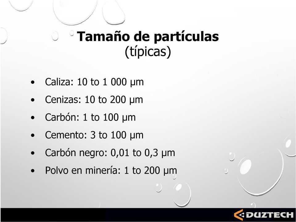 to 100 μm Cemento: 3 to 100 μm Carbón